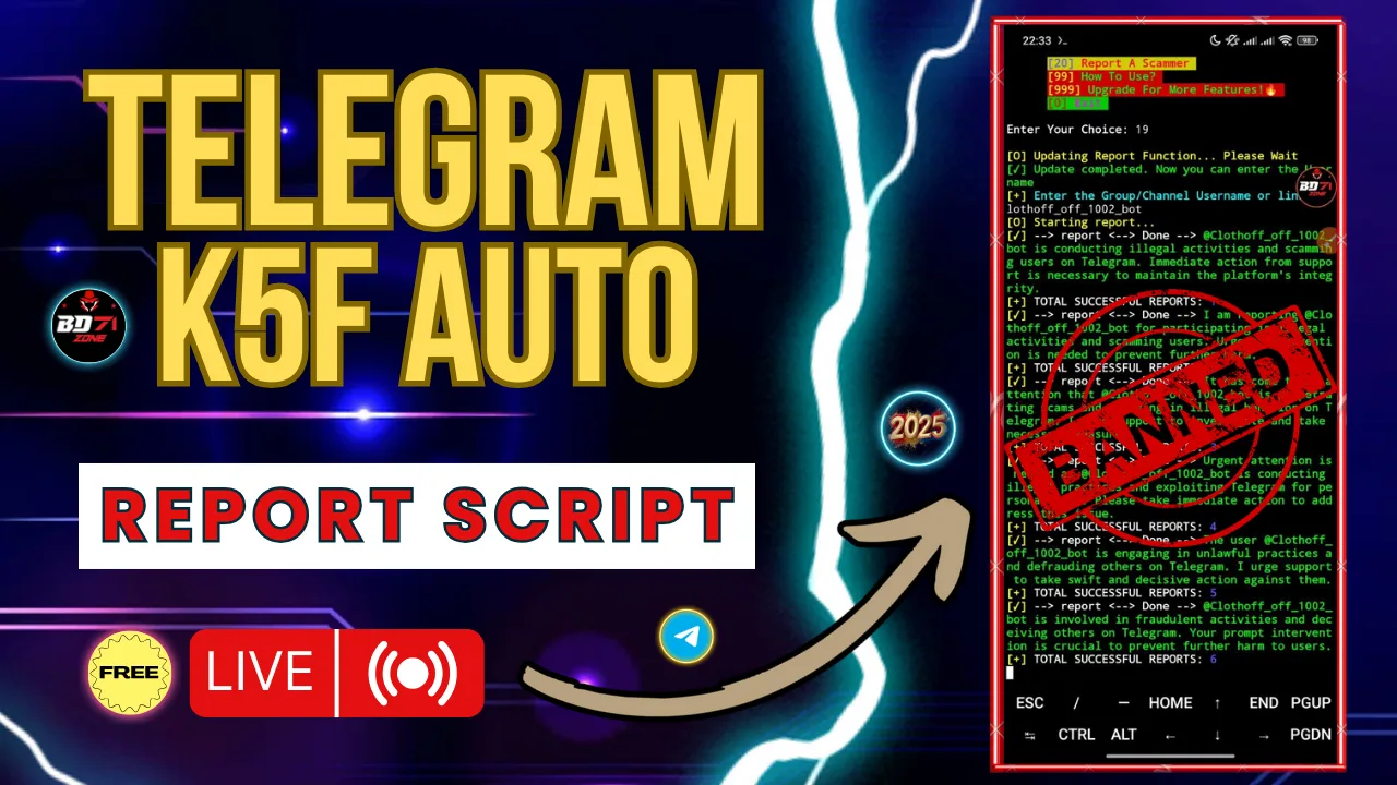 How to Report And Ban Telegram Group or Channel By K5FREE Script ⚡️